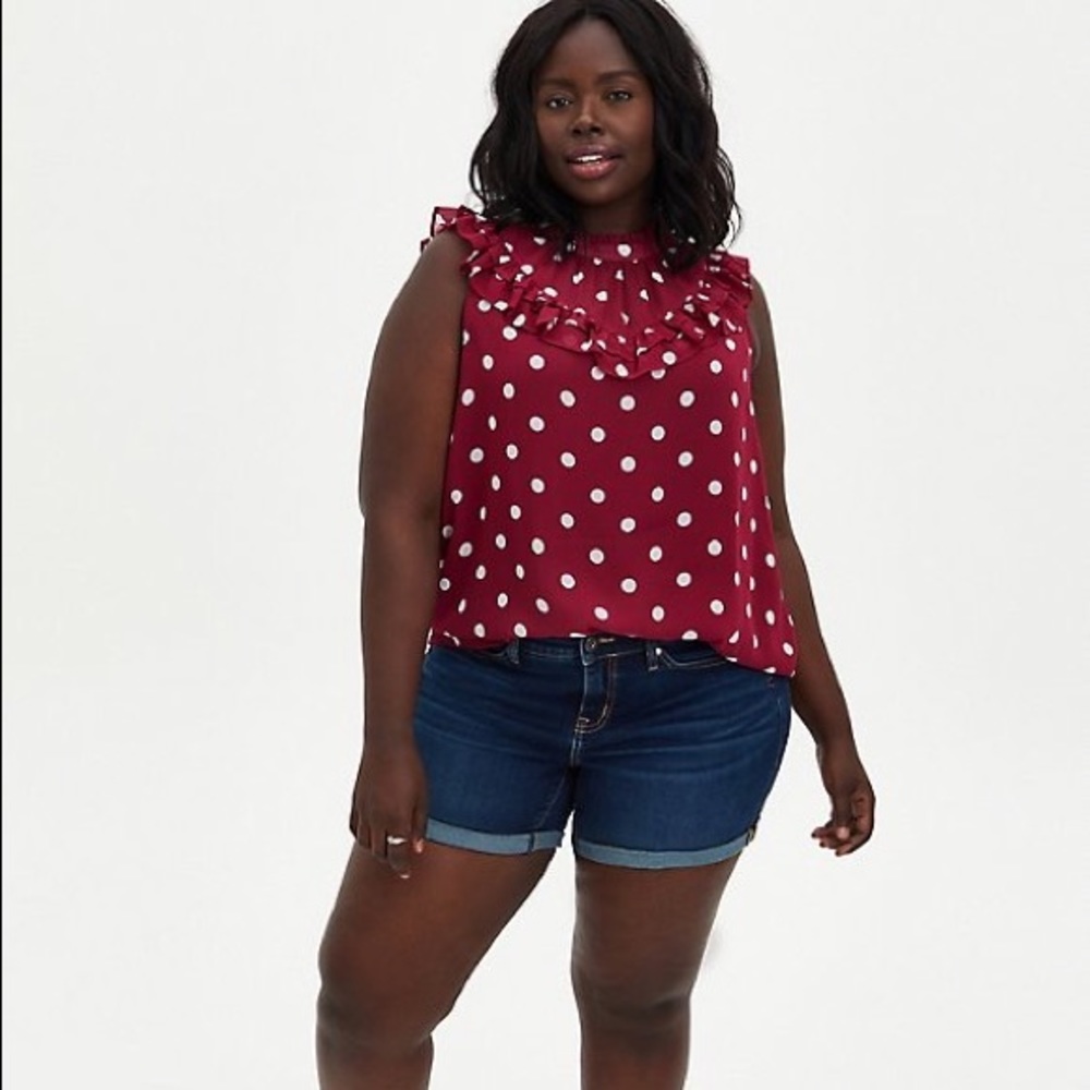 NWOT Torrid Cranberry Pink/Red Ruffle Polka Dot Tank Top - Size 2/2X